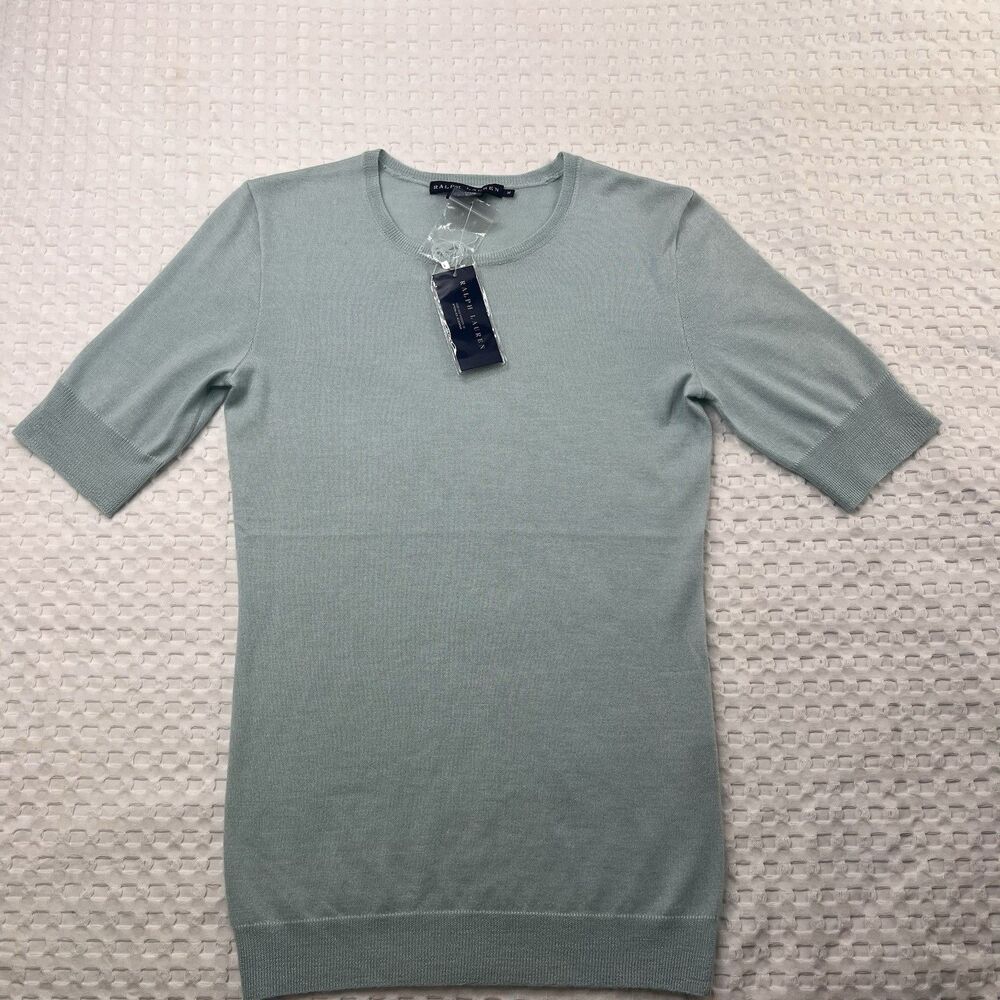 Ralph Lauren Top Women’s Size M Cashmere Silk Blend Short Sleeve Sweater Blue